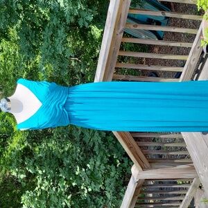 David's Bridal Turquoise V-Neck Chiffon Maxi Dress